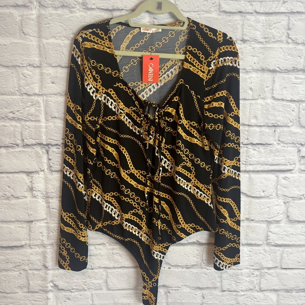 Intempo NWT Bold Maximalist Chain Link Print Dressy Career Bodysuit Size 1X